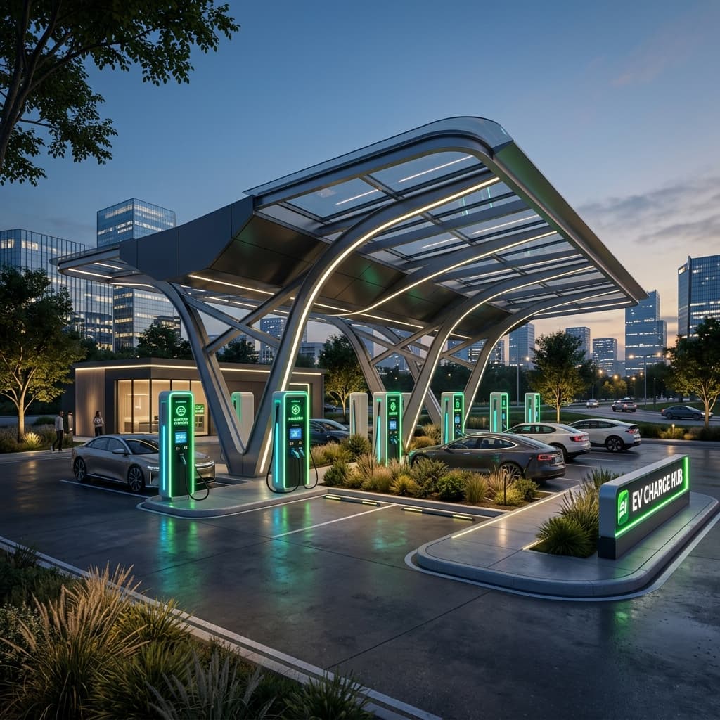 Futuristic EV Charging Station designed by Chhavi Interiors